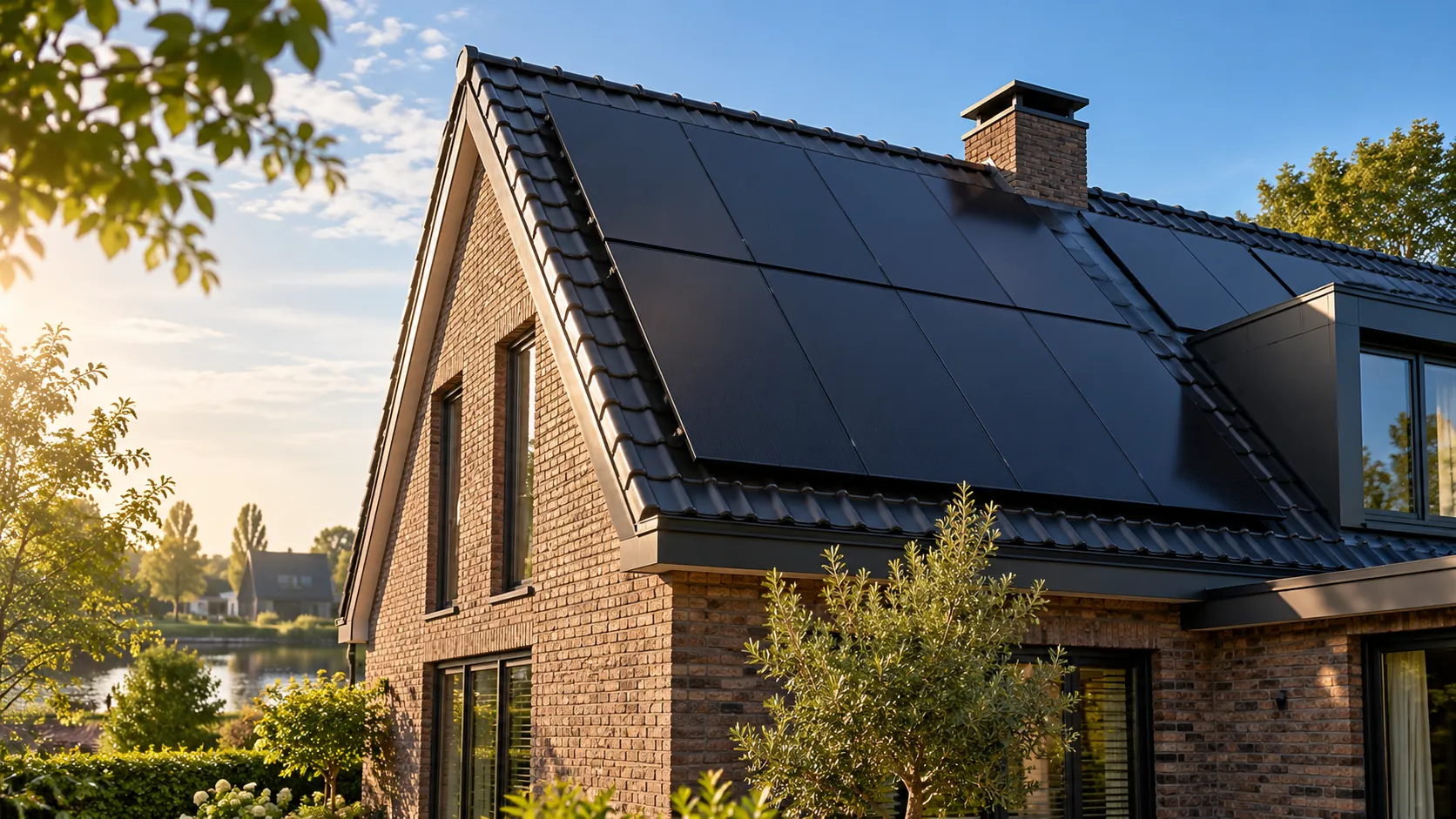 Zonnepanelen op een dak in de zon